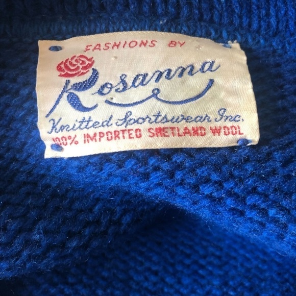 VTG Rosanna Shetland Wool Knit Double Breasted Cardigan Sweater Sz S Blue Cozy - Picture 8 of 8
